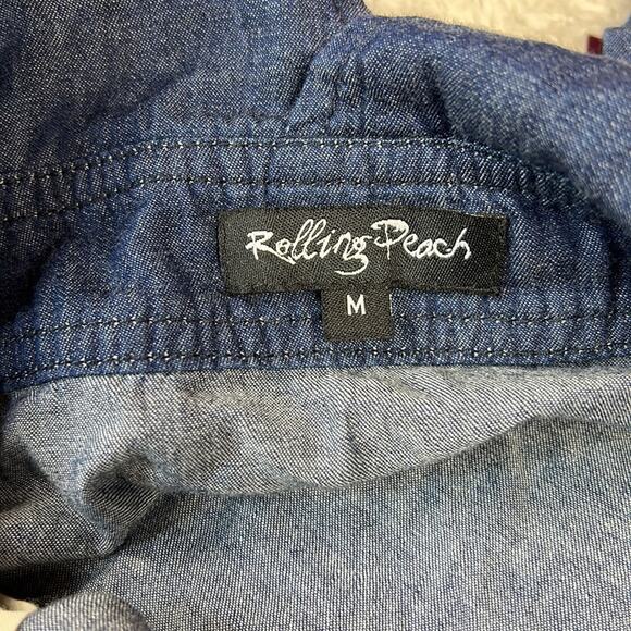 Rolling Peach denim jean overall jumper dress, size med - Picture 8 of 8
